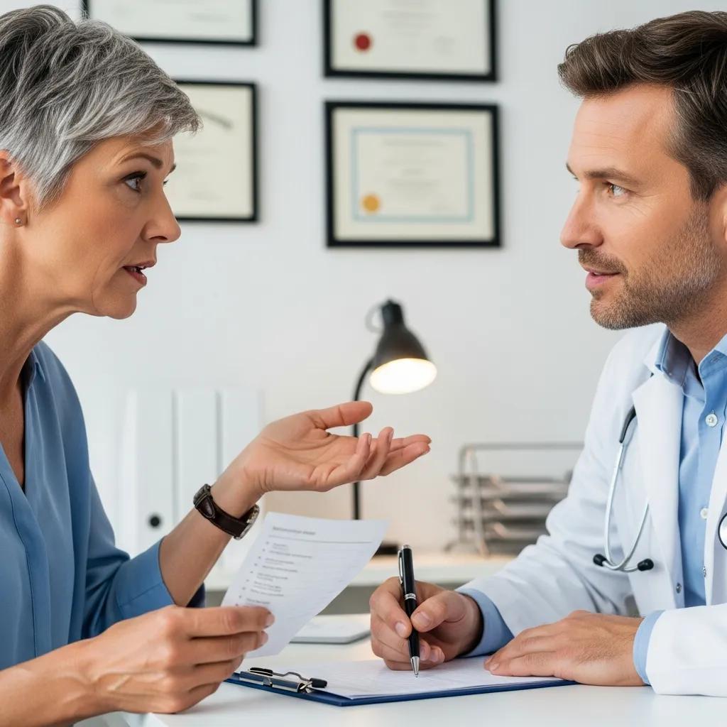 Patient discussing questions with a doctor during a medical appointment