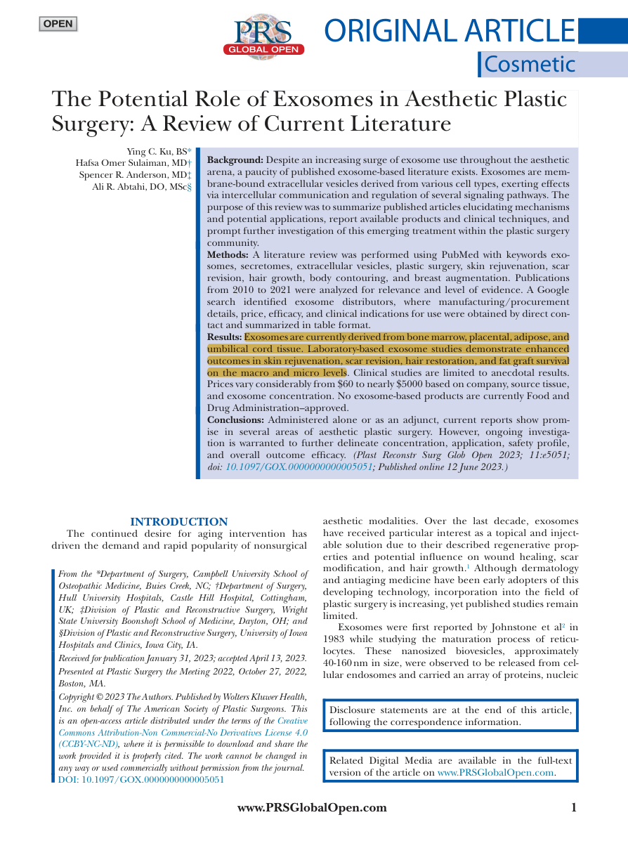 Exosomes in plastic and aesthetic medicine