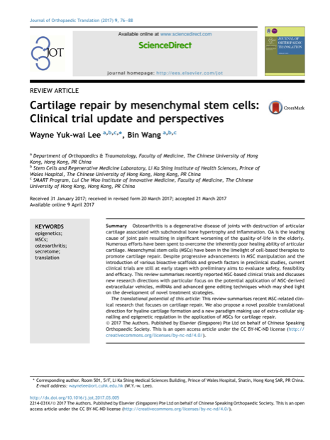 Cartilage Repair by Mesenchymal Stem Cells